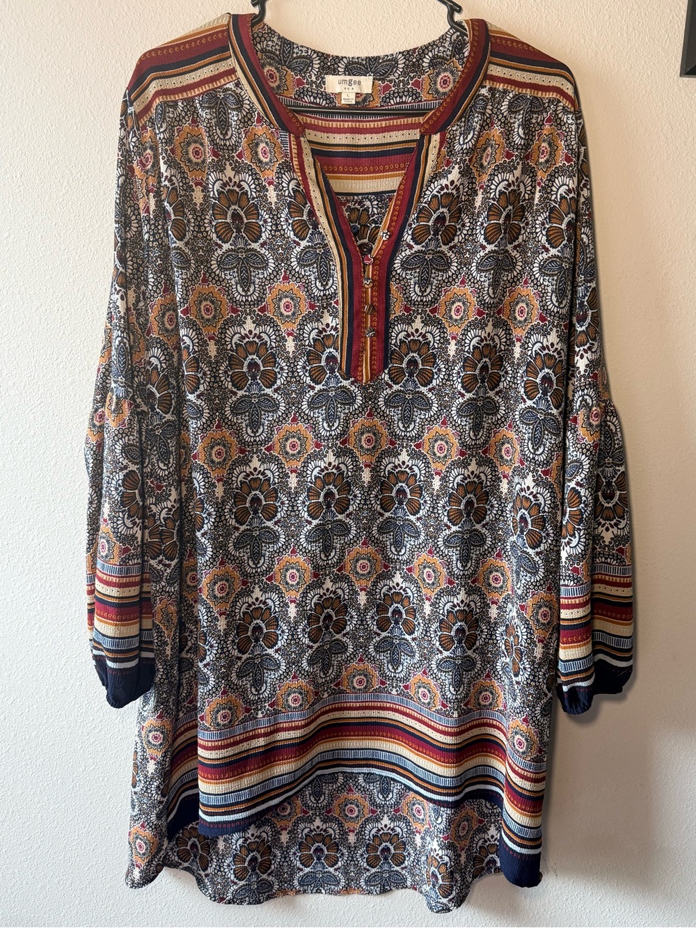 UMGEE Boho Floral Striped Tunic - Multicolor